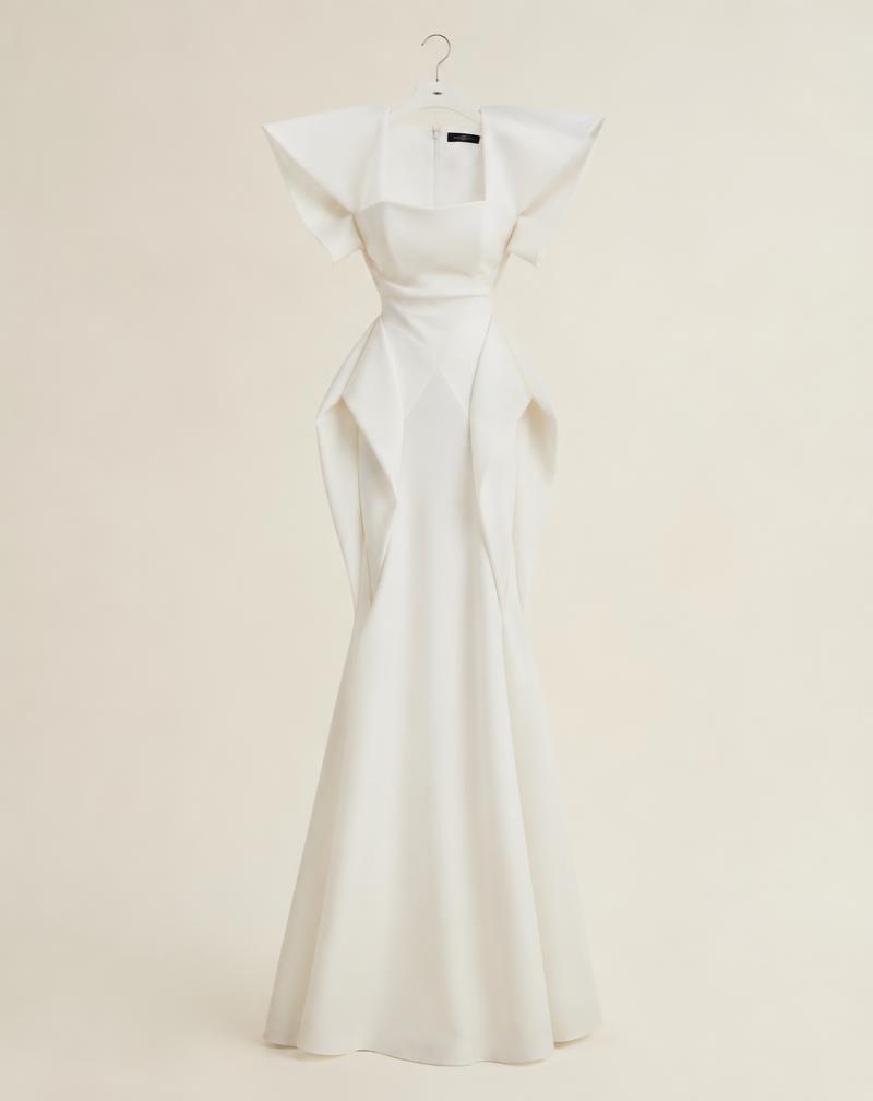 Sculptural white gown